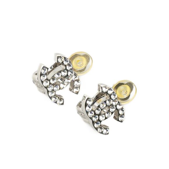 Chanel Jewelry - Pre Loved Chanel Silver Plated CC Rhinestones Clip on Earrings